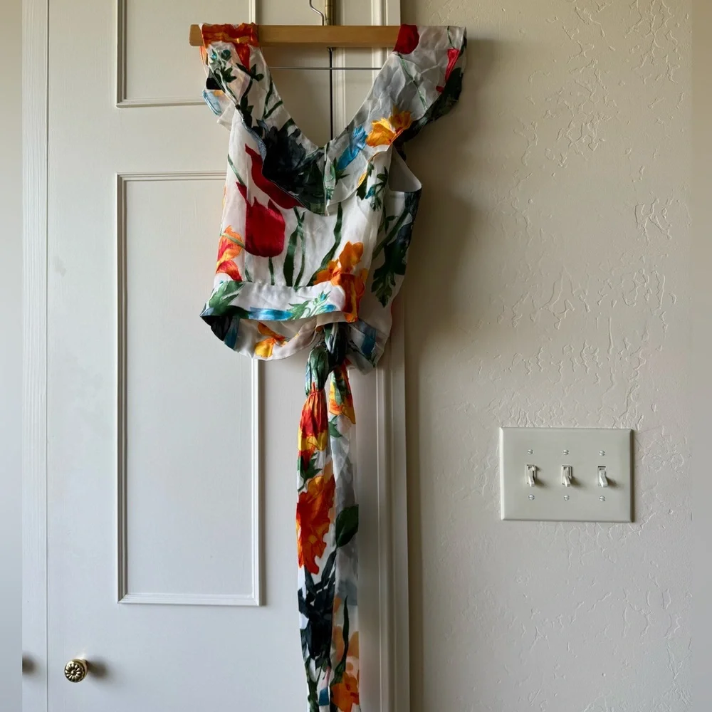 Alice + Olivia Nicole Floral Print Cold Shoulder Wrap Top Size 2 - Picture 9 of 9